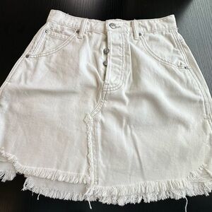 We The Free White Frayed Denim Skirt